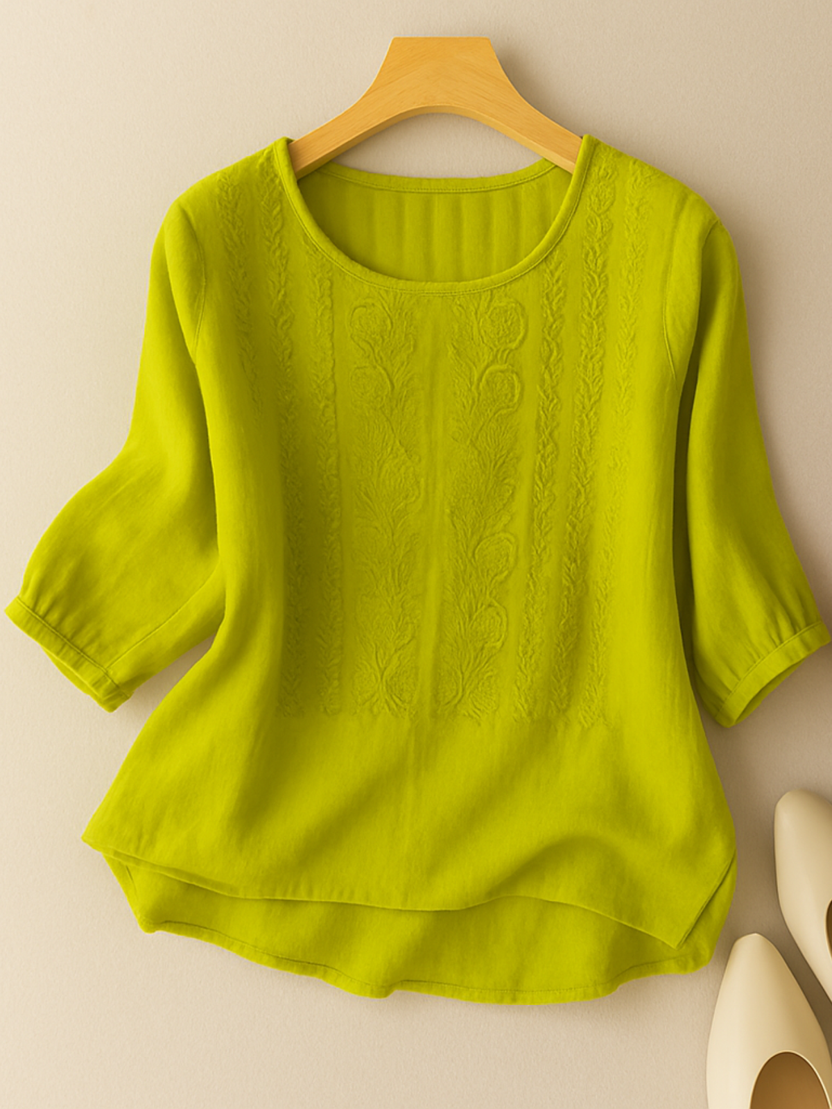 Women's Casual Embroidered Top with Round Neck