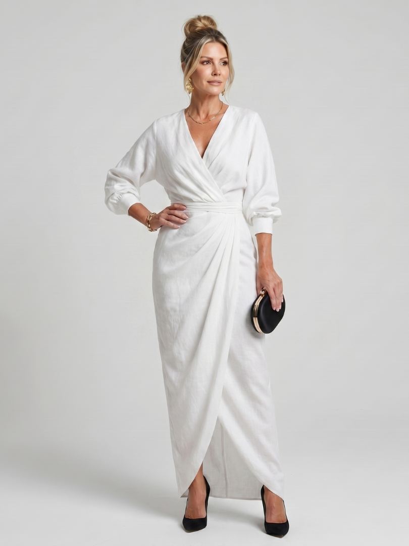 Robe midi cache-cœur superposée à manches longues et encolure en V