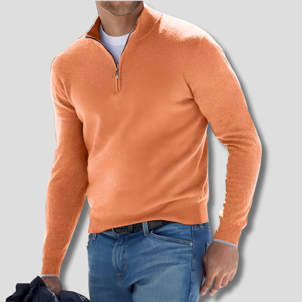 Pull élégant pour homme en mélange de coton à col zippé
