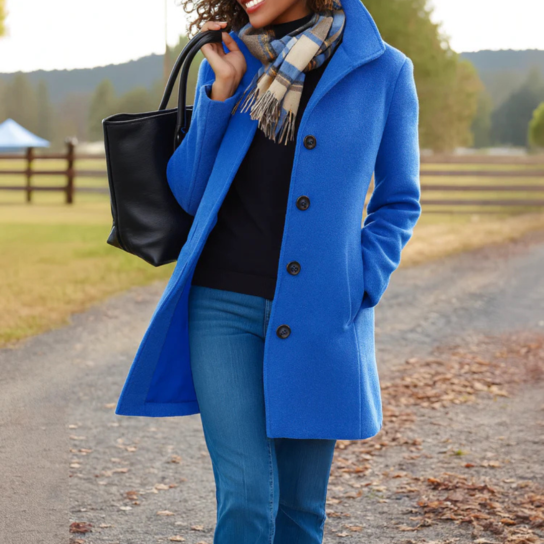 Women's Button Coat with Notched Lapel and Longline Design