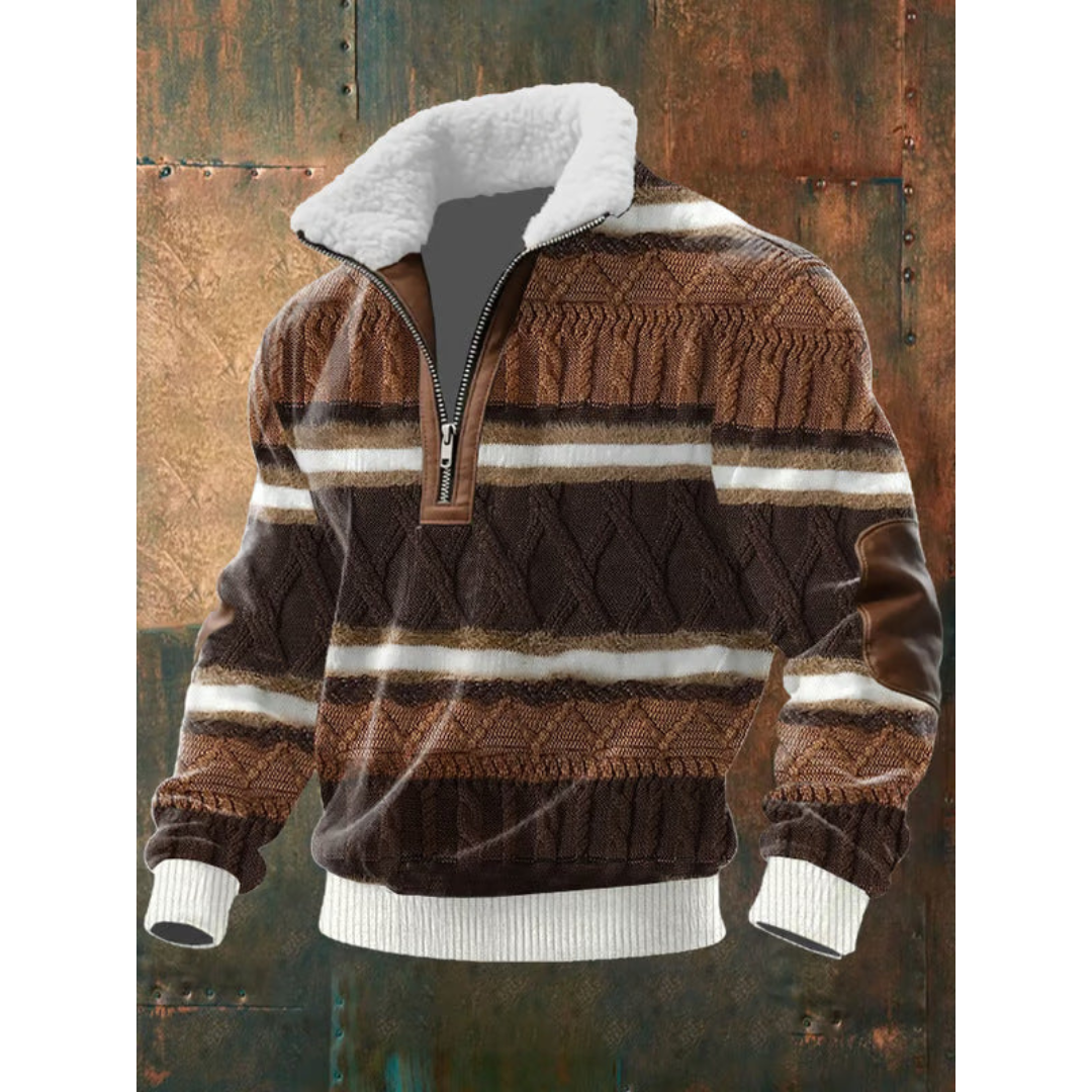 Pull-over pour homme à col montant zippé et motif losanges