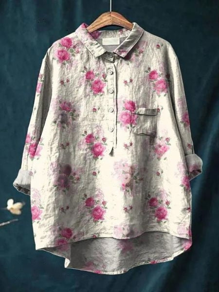 Blouse fleurie boutonnée pour femme, coupe décontractée