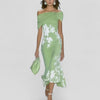 Women's Floral Midi Dress Off Shoulder Elegant Fitted Dress