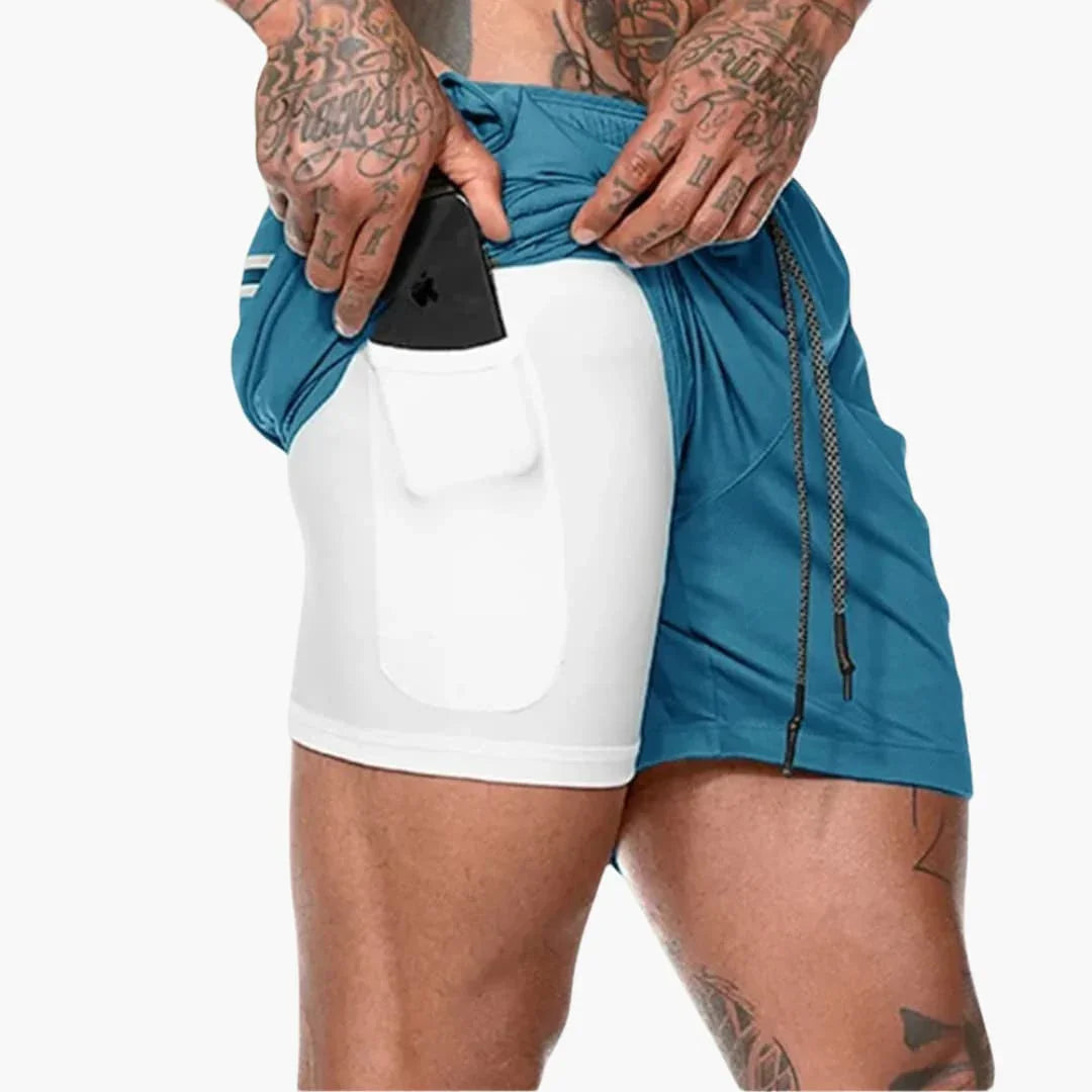 Men's Lightweight 2-in-1 Fitness Shorts with Compression Layer and Inner Pocket
