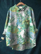 Blouse fleurie boutonnée pour femme, coupe décontractée