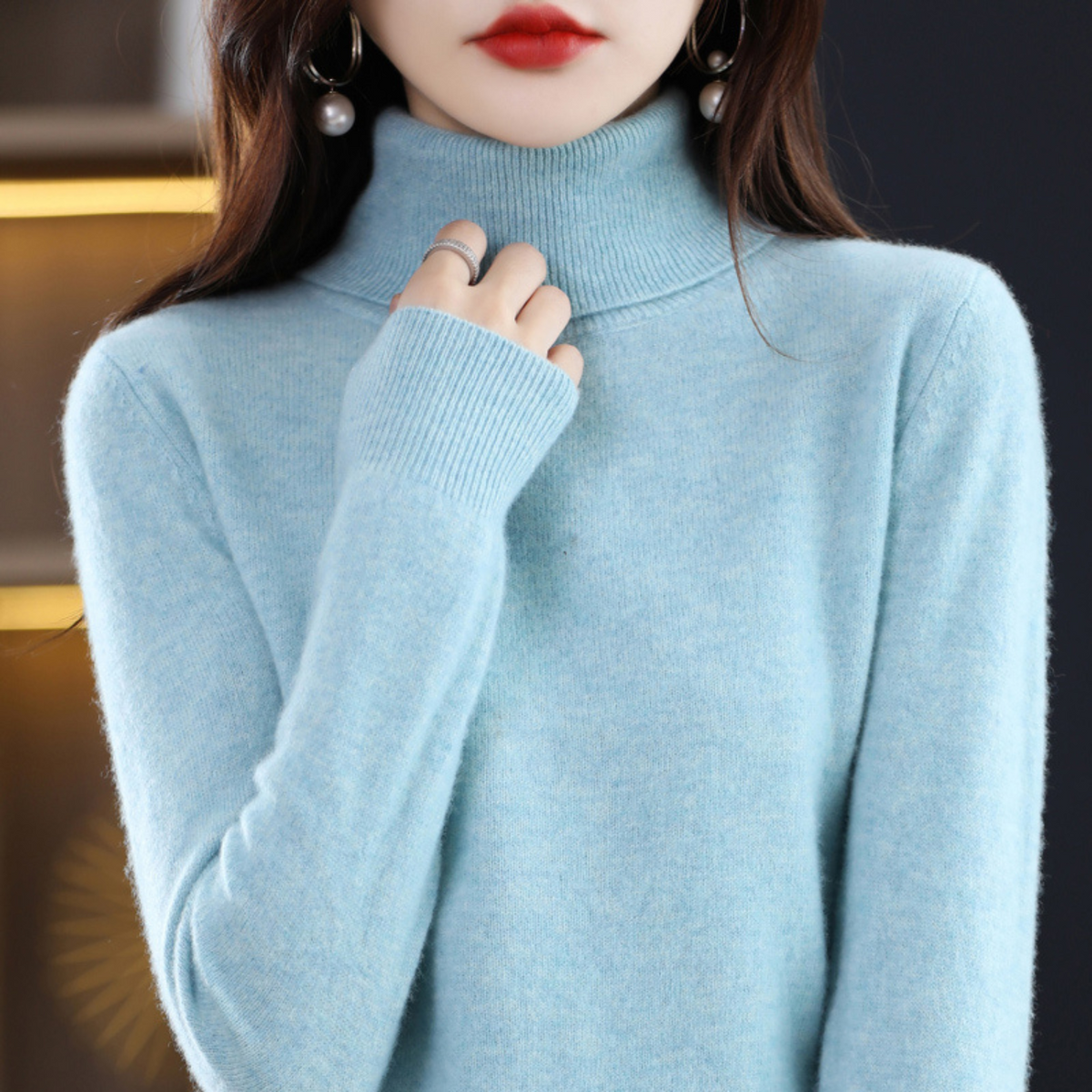 Pull à col roulé pour femme à manches longues