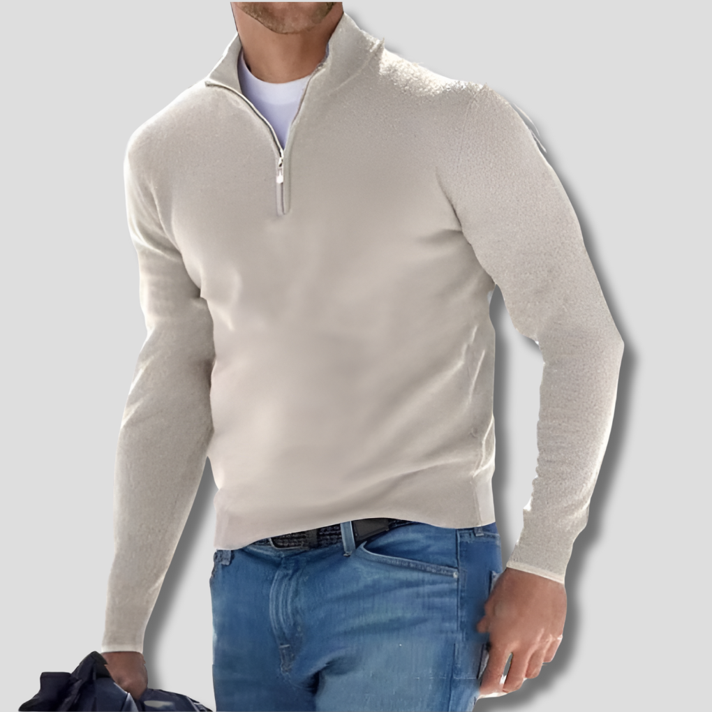 Pull élégant pour homme en mélange de coton à col zippé