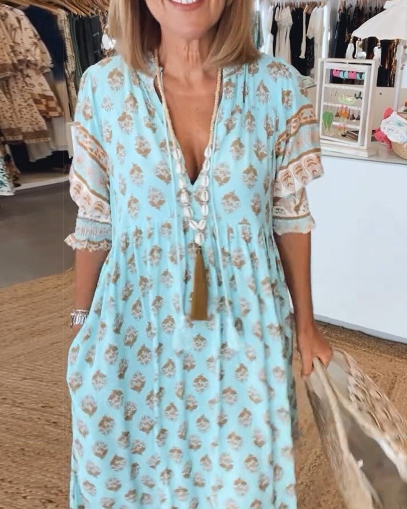 Robe maxi à col en V fleurie pour femmes, coupe décontractée et élégante