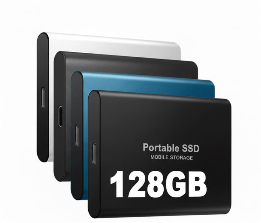 SSD externe ultra-rapide de 128 Go au design compact et au boîtier robuste en aluminium