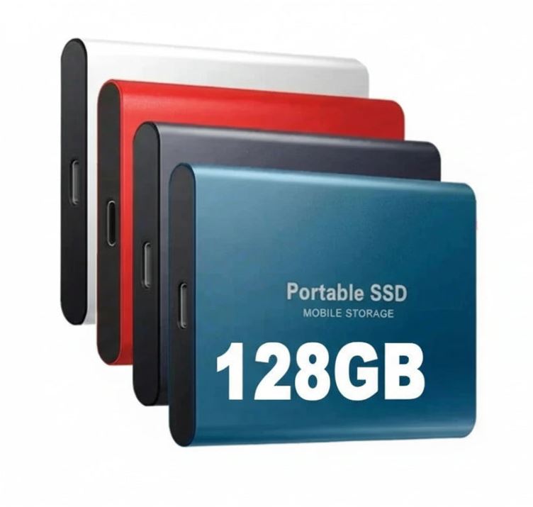 SSD externe ultra-rapide de 128 Go au design compact et au boîtier robuste en aluminium