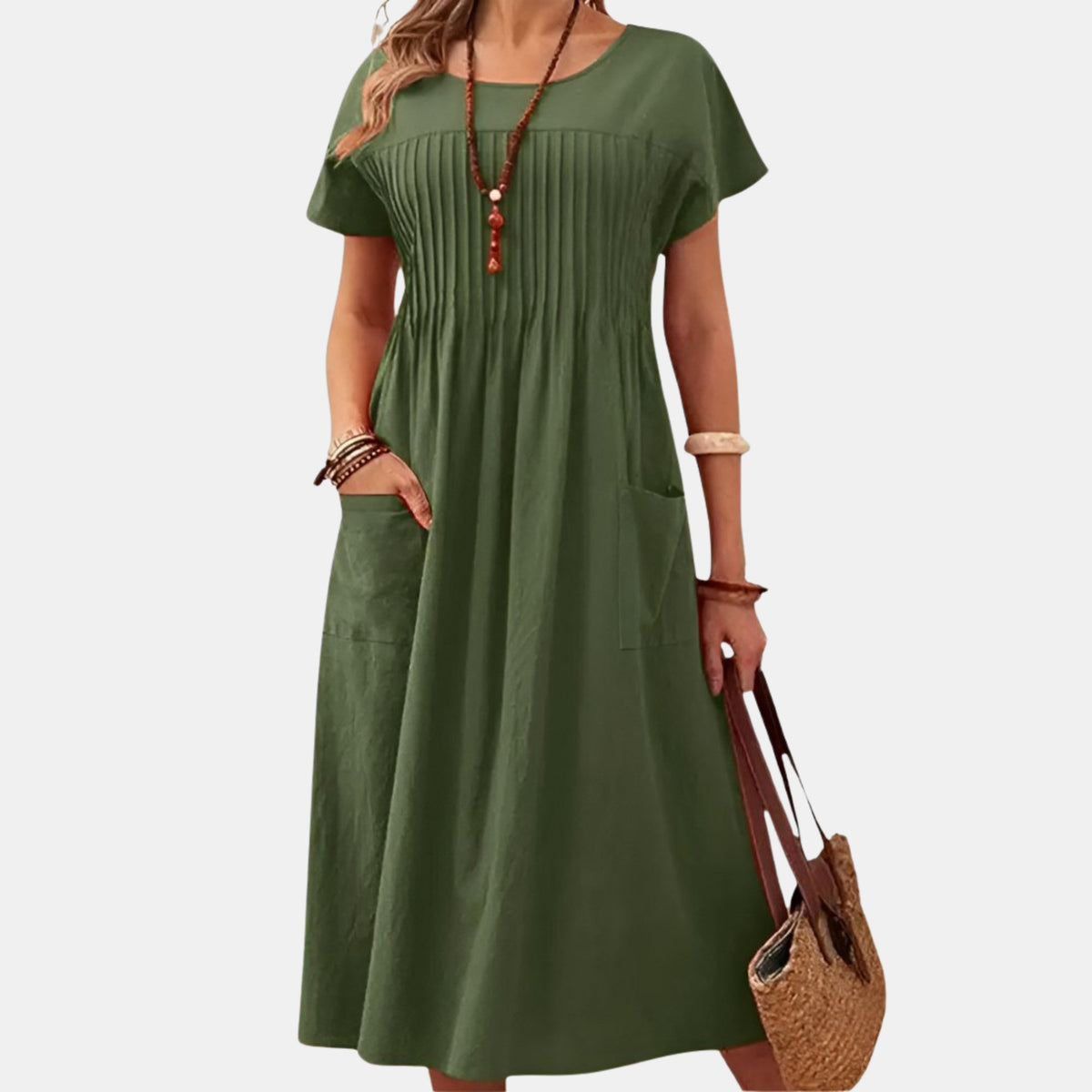 Women's Casual Midi Dress Short Sleeve Loose Fit Dress With Pockets