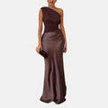 Elegant One Shoulder Neck Pleated Party Maxi Dress