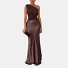 Elegant One Shoulder Neck Pleated Party Maxi Dress
