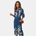 Women's Leaf Print Maxi Dress Elegant Wrap Style