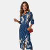Women's Leaf Print Maxi Dress Elegant Wrap Style
