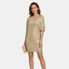 Mini robe à sequins pour femme, style soirée épaules dénudées
