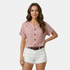 Women's Pink Floral Blouse Short Sleeve Button Top