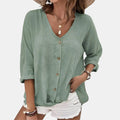 Women's V Neck Button Up Blouse Relaxed Fit Casual Top