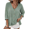 Women's V Neck Button Up Blouse Relaxed Fit Casual Top