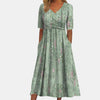 Women's V-Neck Midi Dress with Short Sleeves