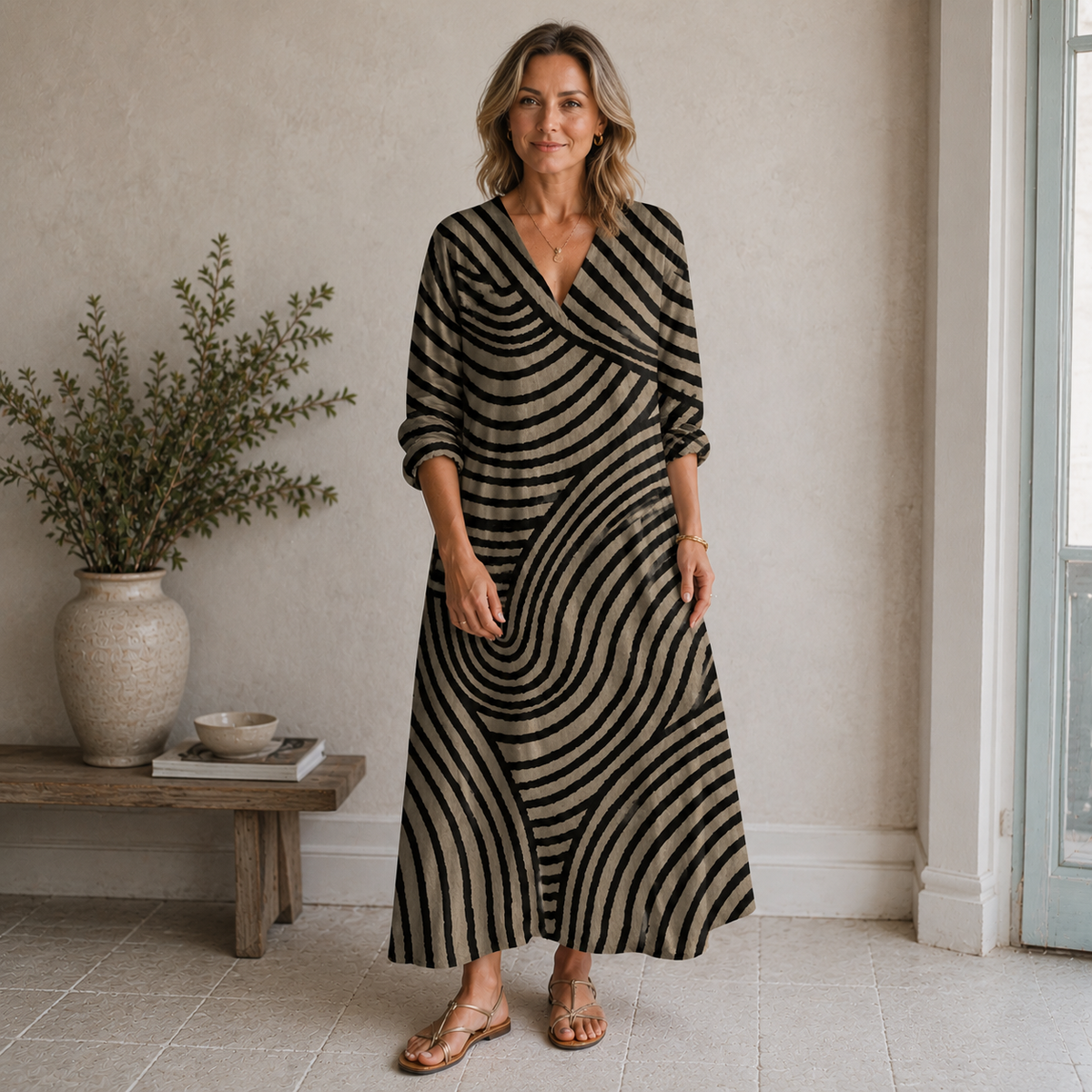 Robe maxi vintage pour femmes, style imprimé abstrait