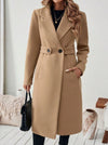 Manteau long en laine ceinturé avec col large et fermeture à double boutonnage