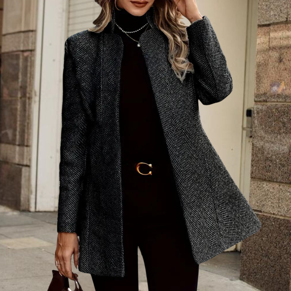 Blazer élégant texturé pour femme, avec col montant et coupe portefeuille