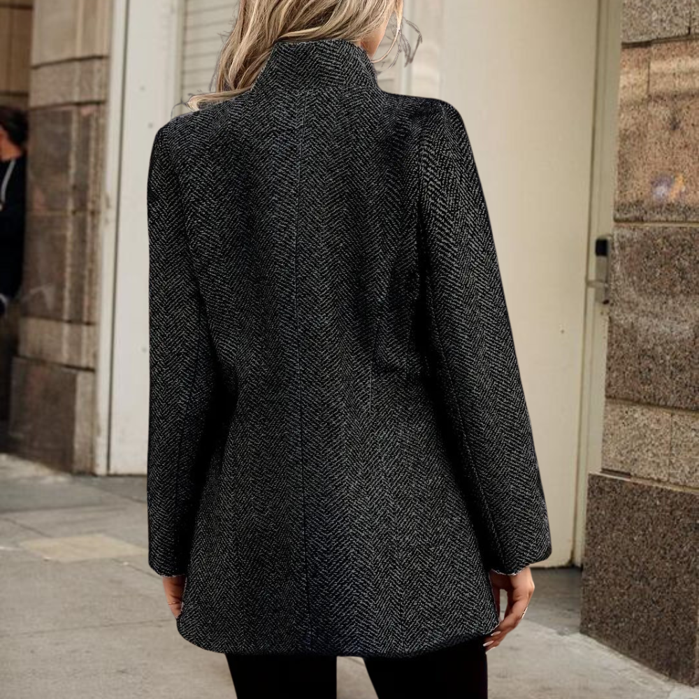 Blazer élégant texturé pour femme, avec col montant et coupe portefeuille