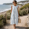 Women's Leaf Print Midi Dress Relaxed Elegant Fit