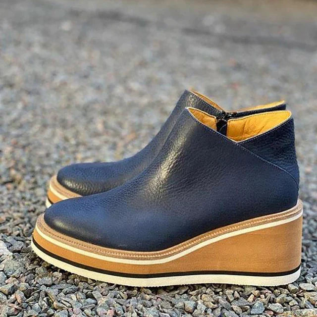 Bottines compensées pour femmes avec semelle plateforme rayée et fermeture éclair latérale