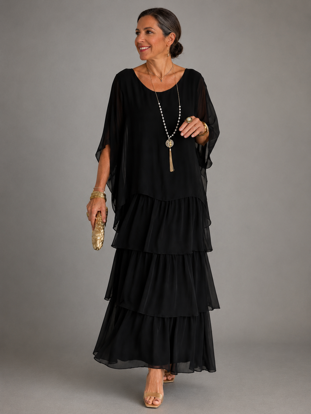 Robe maxi pour femme à col rond et poches, pour un style sans effort