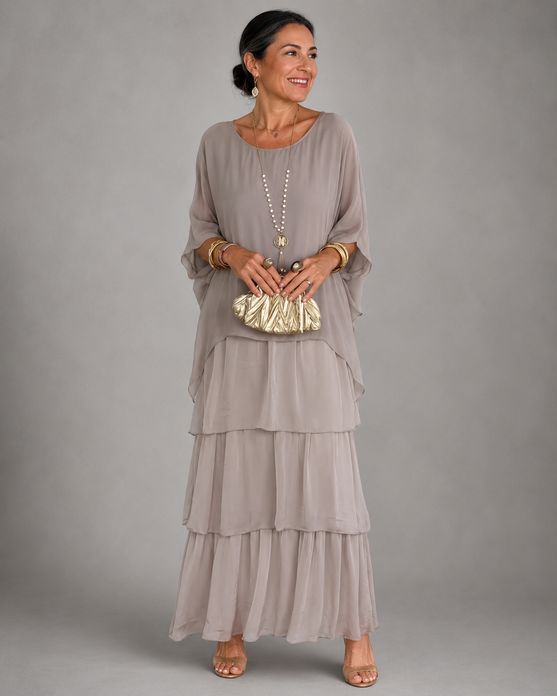 Robe maxi pour femme à col rond et poches, pour un style sans effort