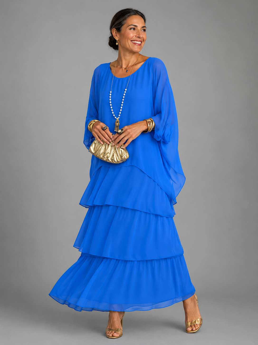 Robe maxi pour femme à col rond et poches, pour un style sans effort