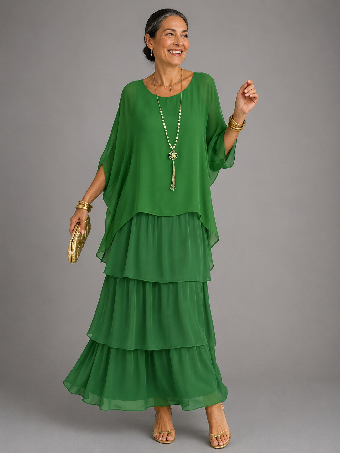 Robe maxi pour femme à col rond et poches, pour un style sans effort