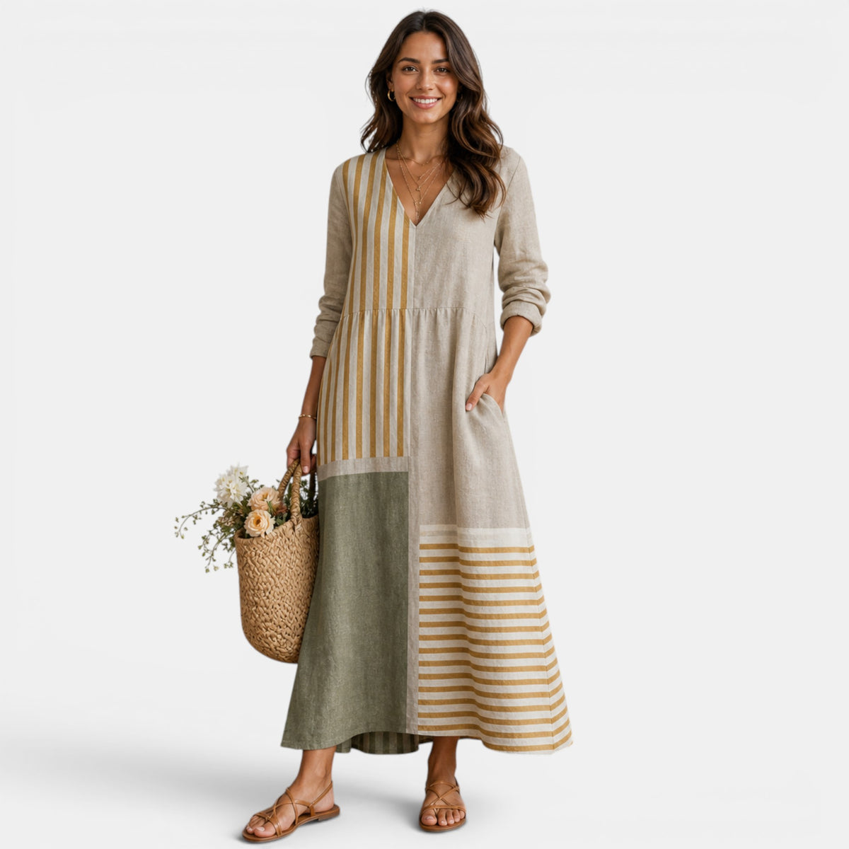 Women's Printed Midi Dress Relaxed Elegant Fit