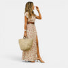 Women's Boho Maxi Dress Short Sleeve Belted Dress