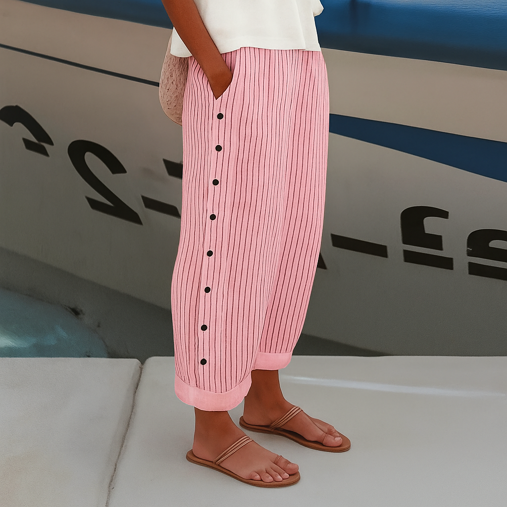 Pantalon rayé pour femmes, taille élastique, jambes droites