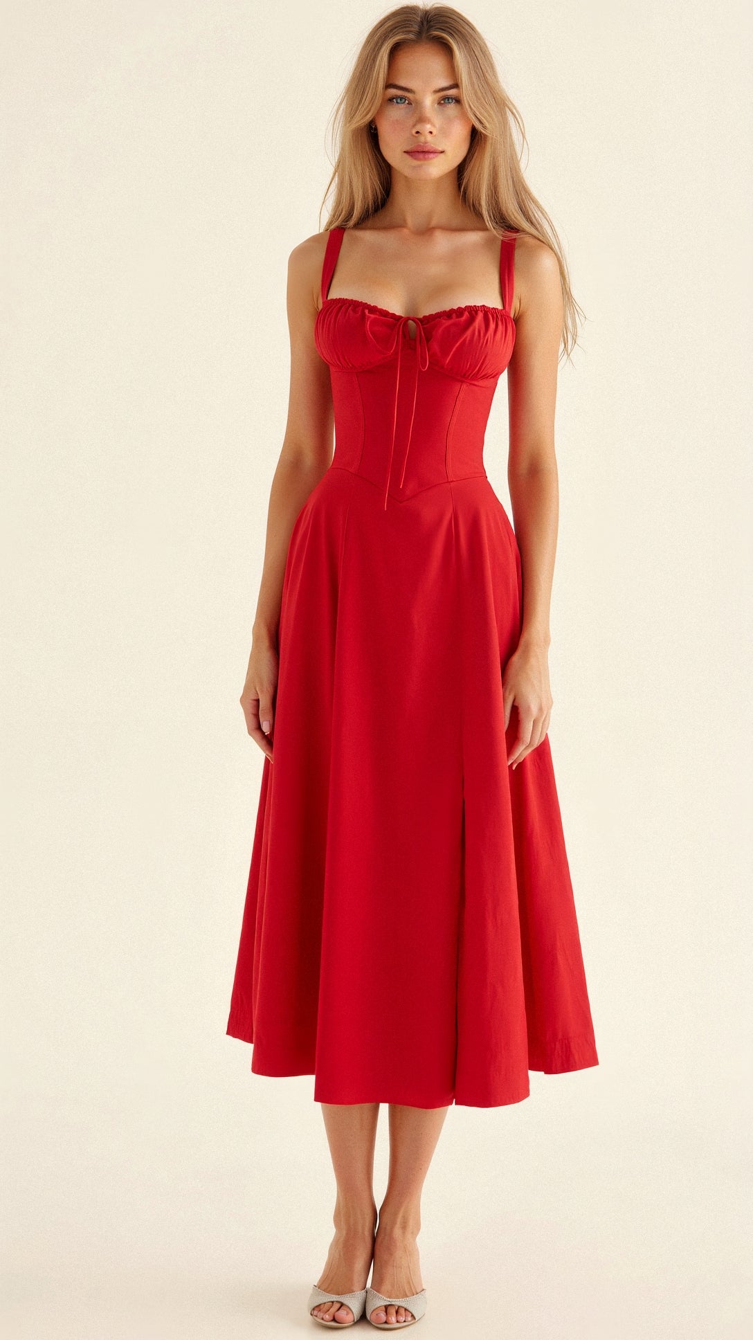 Robe midi pour femme avec décolleté en cœur et bretelles aux épaules
