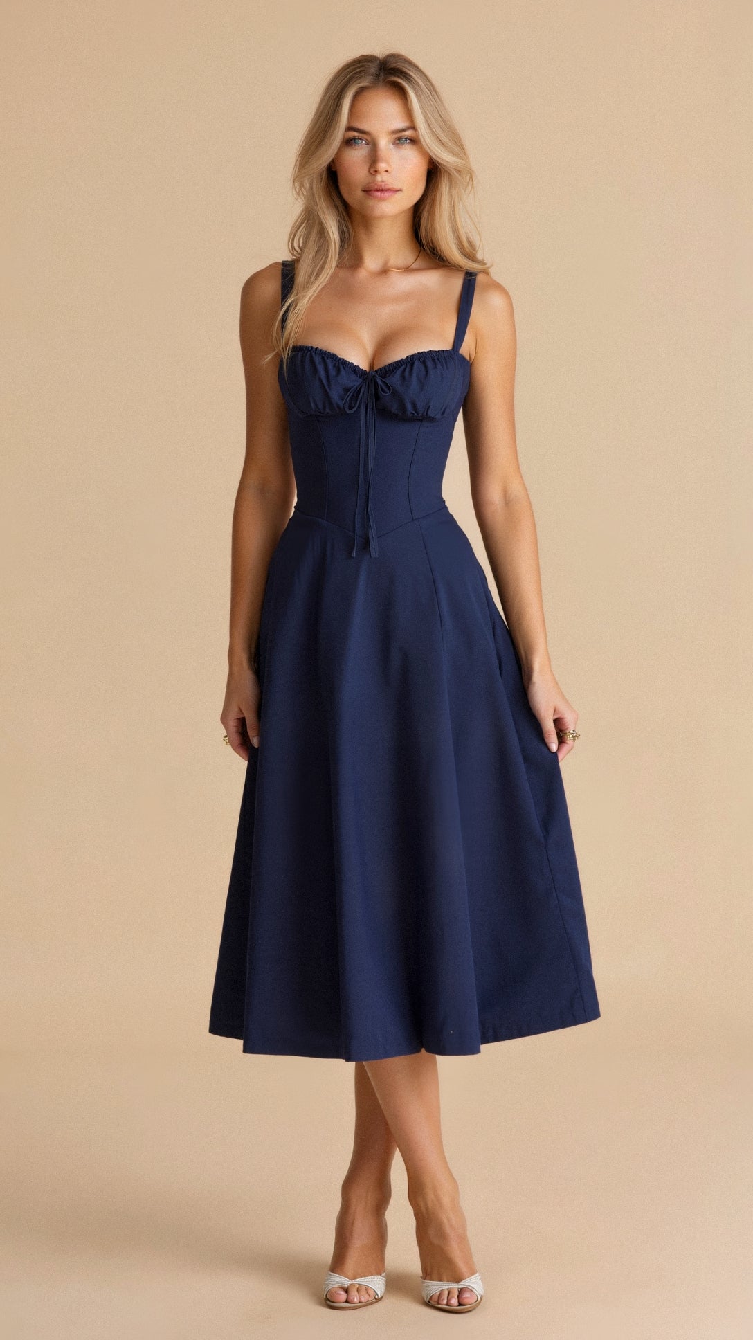 Robe midi pour femme avec décolleté en cœur et bretelles aux épaules