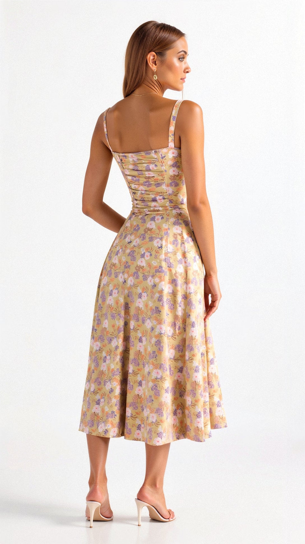 Robe midi pour femme avec décolleté en cœur et bretelles aux épaules