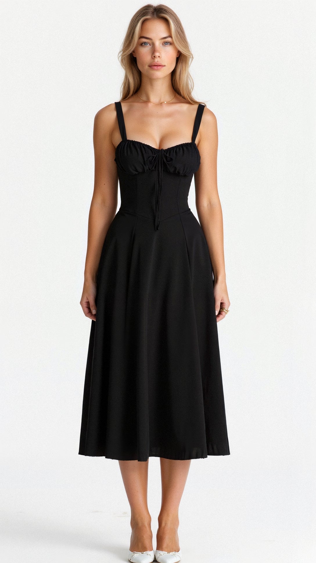 Robe midi pour femme avec décolleté en cœur et bretelles aux épaules