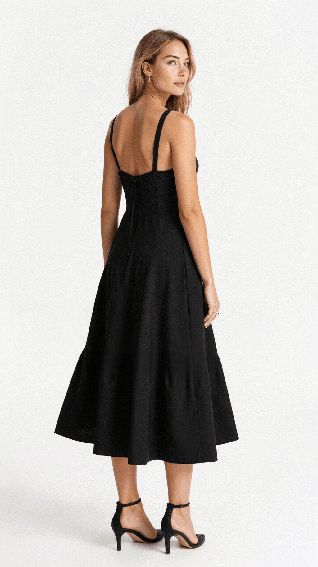 Robe midi pour femme avec décolleté en cœur et bretelles aux épaules