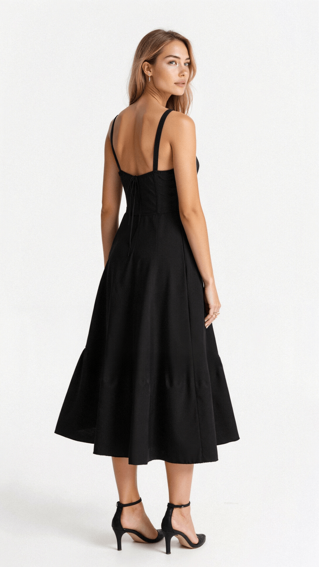 Robe midi pour femme avec décolleté en cœur et bretelles aux épaules