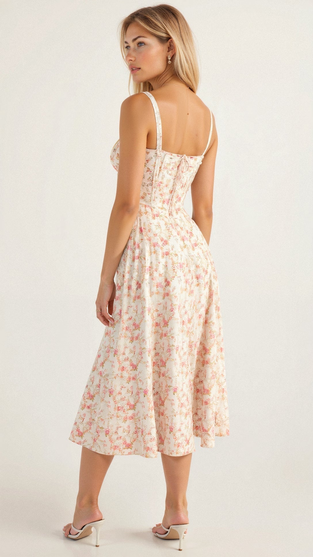 Robe midi pour femme avec décolleté en cœur et bretelles aux épaules