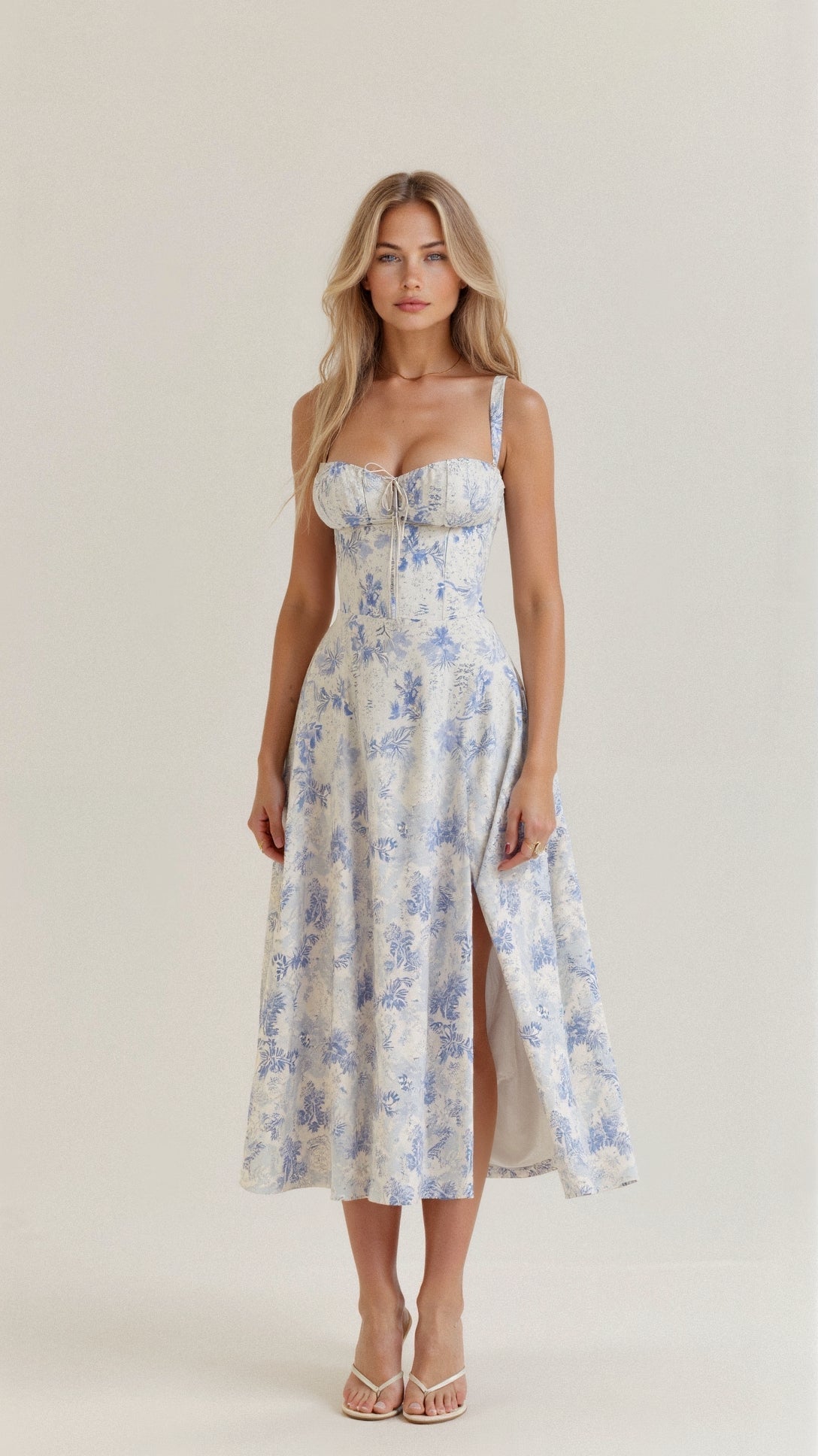 Robe midi pour femme avec décolleté en cœur et bretelles aux épaules