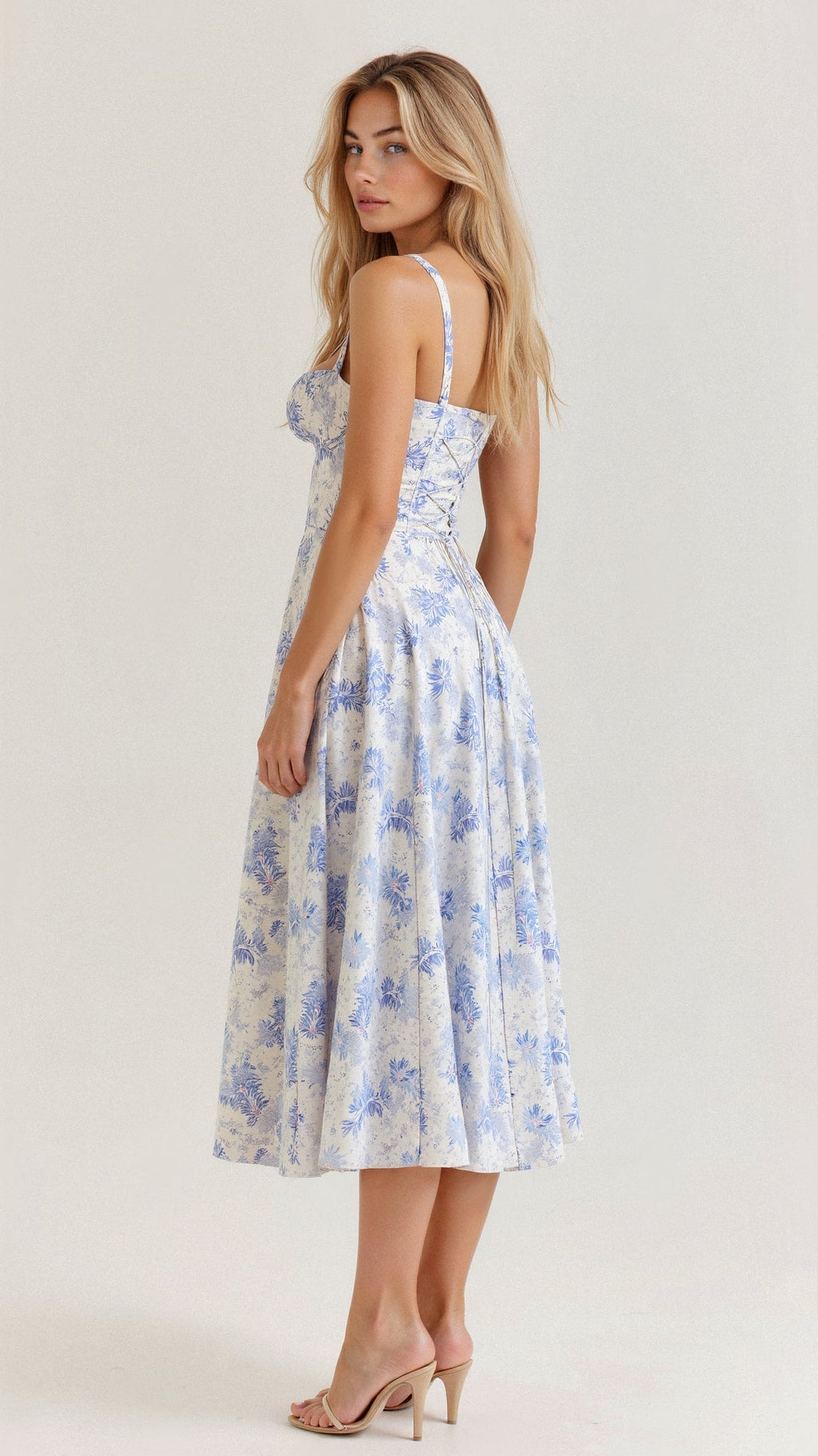 Robe midi pour femme avec décolleté en cœur et bretelles aux épaules