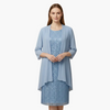Women's Midi Dress with Round Neckline Short Sleeves and All-Over Printed Pattern