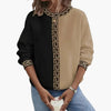 Pull à col rond pour femme à empiècements de couleurs avec bordure à motifs