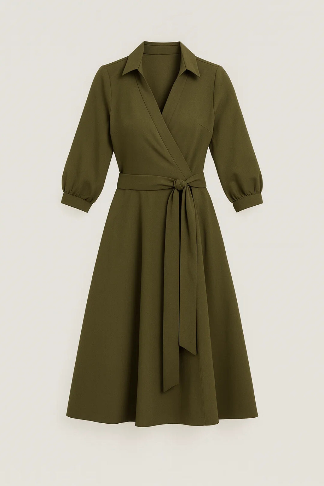 Robe midi portefeuille élégante pour femme avec ceinture et col chemise