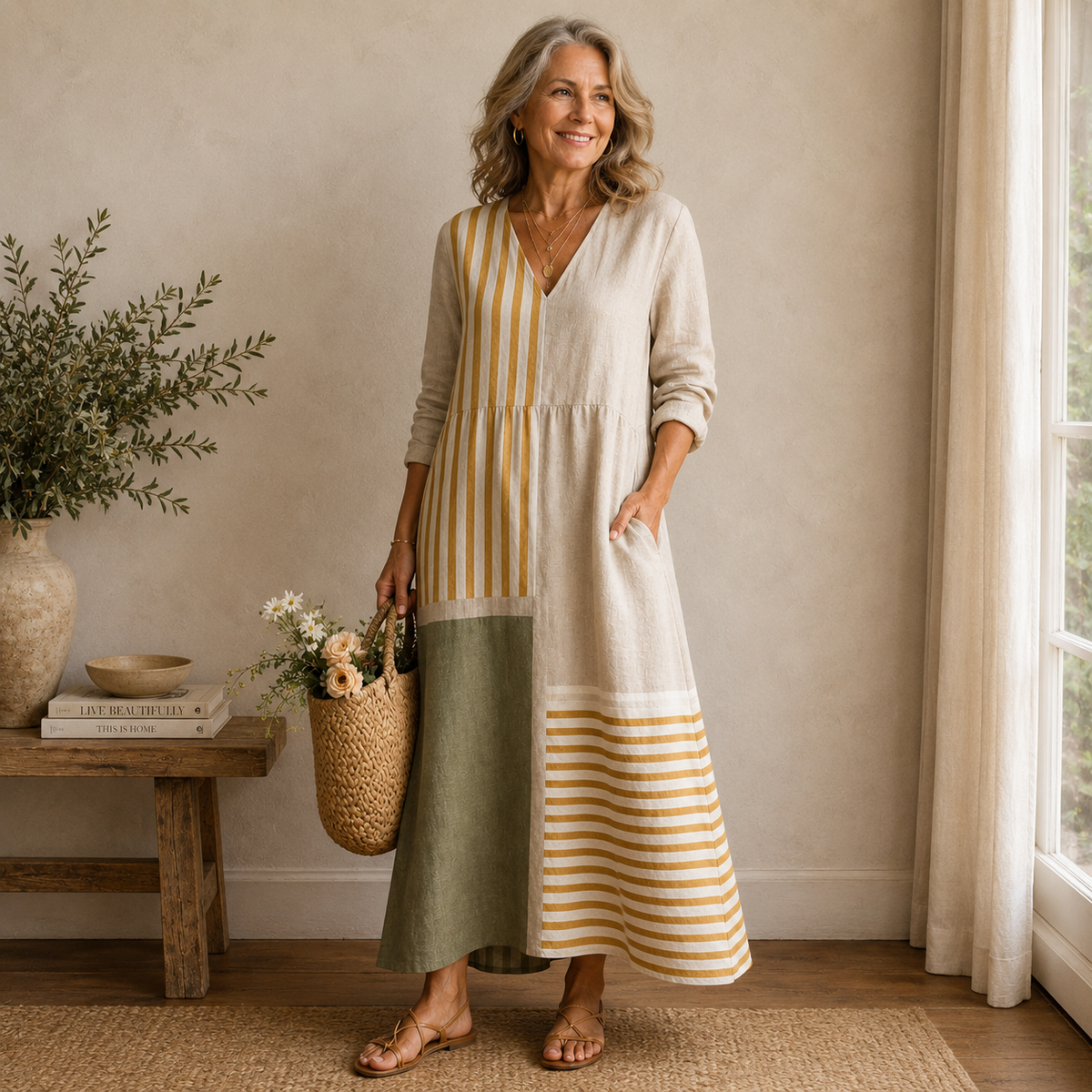 Women's Relaxed Midi Dress with Pockets